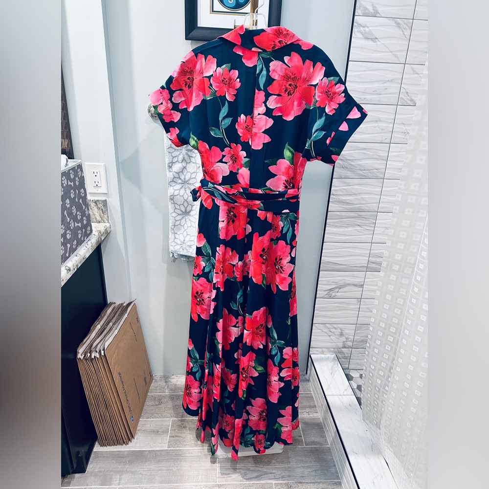 NWT Hutch Johnnie Midi Dress in  Navy/Raspberry Watercolor Bloomed Floral Small - Picture 4 of 6